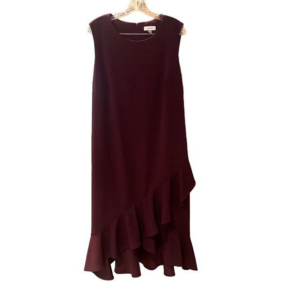 Calvin Klein Sleeveless Dress - High/Low Ruffle Hem Cranberry-Plum Size 16 - Picture 1 of 12